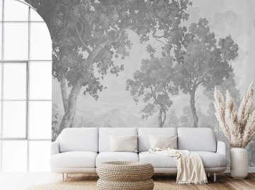 papier peint douce provence situation dans un salon avec canape beige, un pot avec pampas