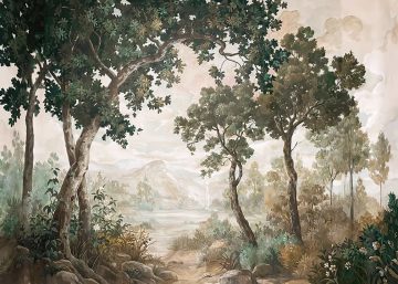 papier peint provence ambree motif motif de foret dans les tons de vert et brun